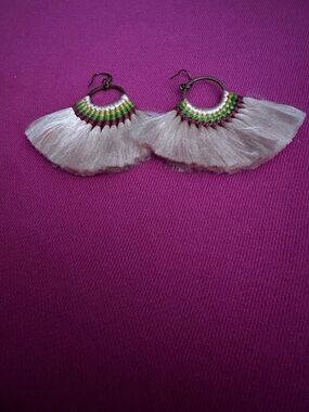 Handmade Pink Fringe Hoop Earrings with Multicolor Accent